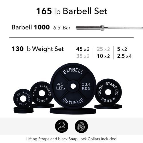 130 lb 1000 pla bar weight set straps