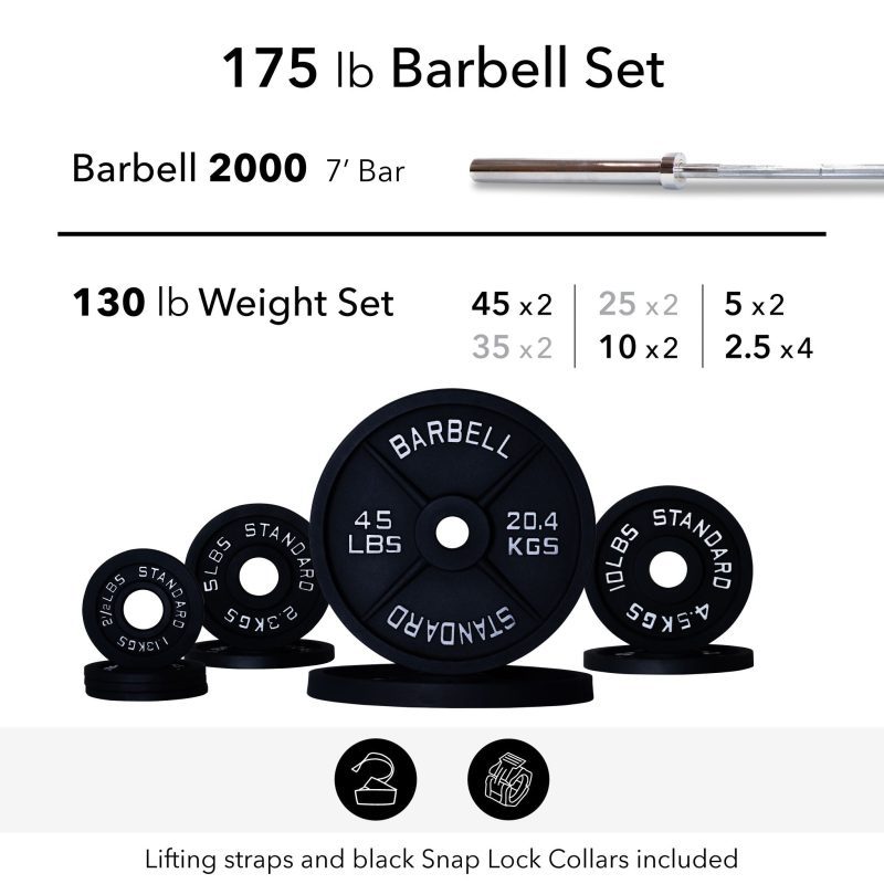 175 lb barbell weight set 2000 straps