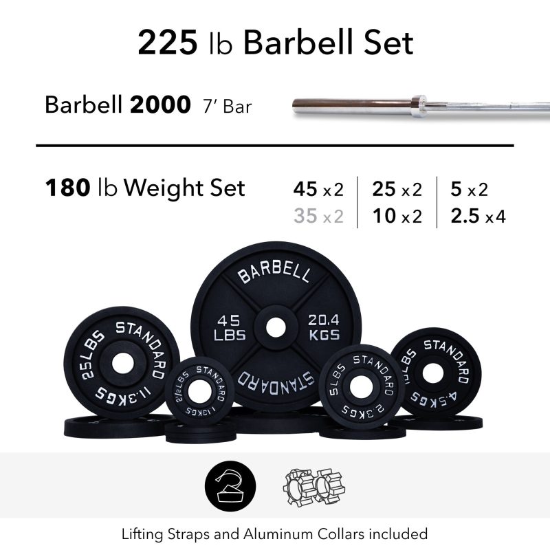 180 lb 2000 alum bar weight set straps