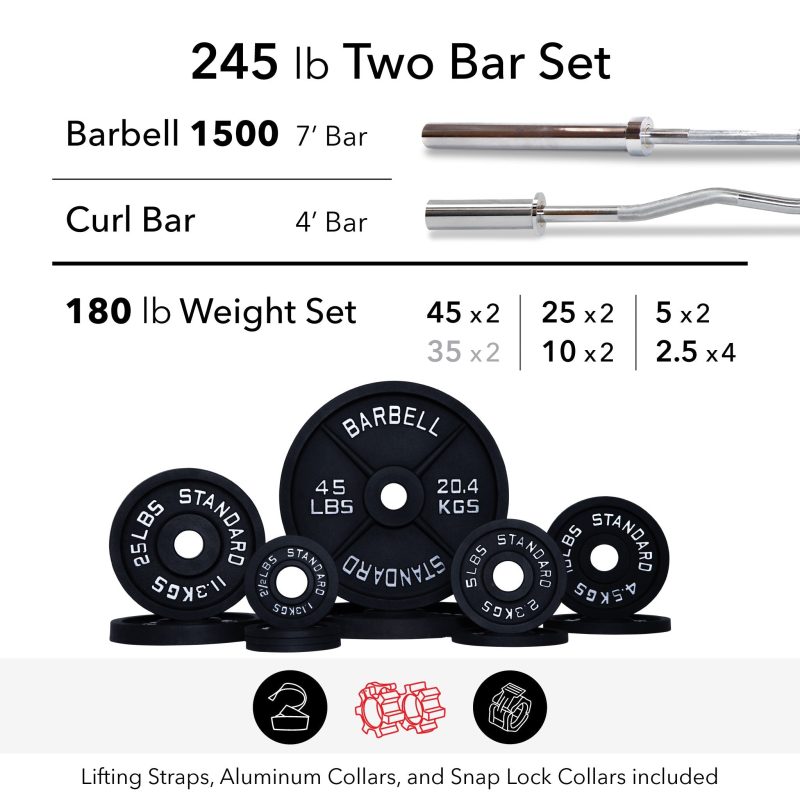 245 lb barbell curl bar weight set