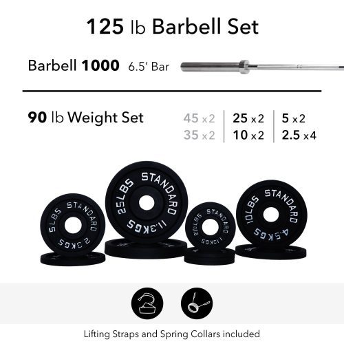 90 lb 1000 bar weight set straps