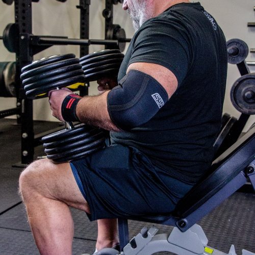 Elbow Sleeves Wrist Wraps Chad with dumbbells Feb 2021 2