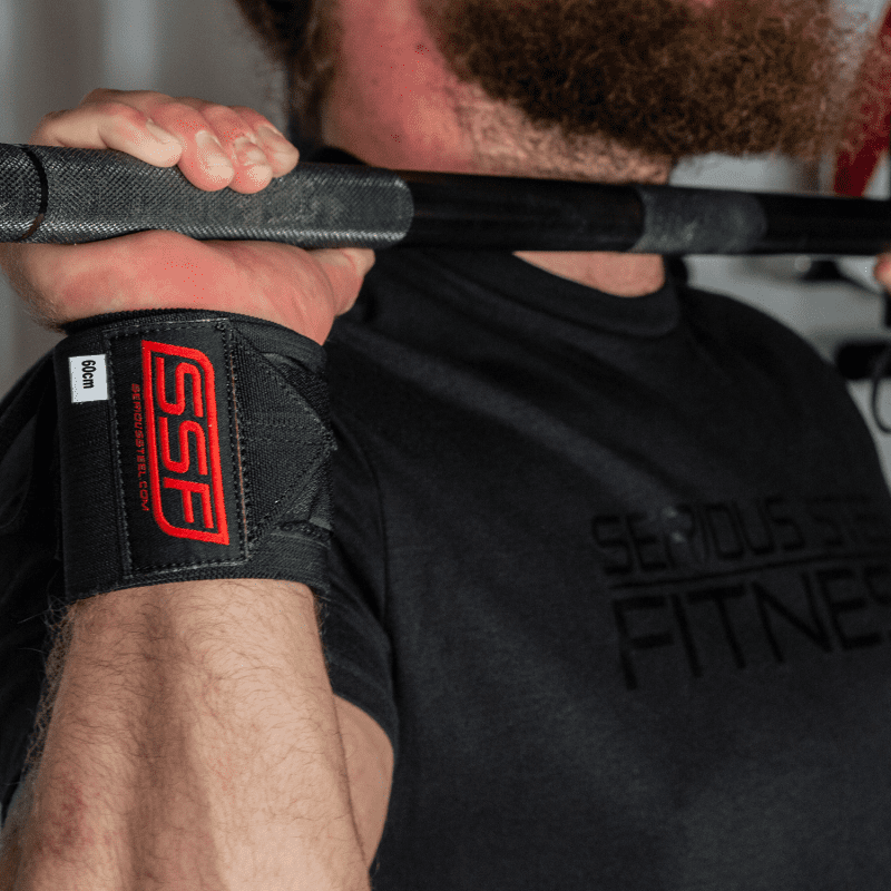 Heavy Duty Wrist Wraps SSF Adam in use Black 2 Square