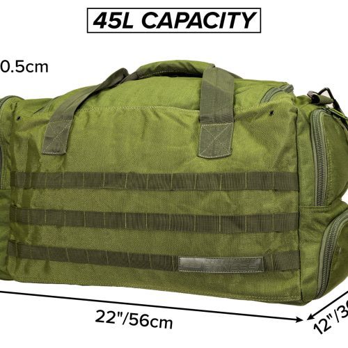 SSF Mid Bud Green Duffel Bag Size Details Cropped For Website Aug 2023