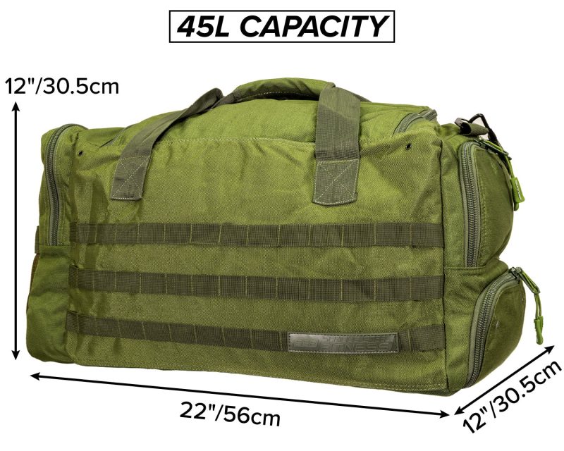 SSF Mid Bud Green Duffel Bag Size Details Cropped For Website Aug 2023