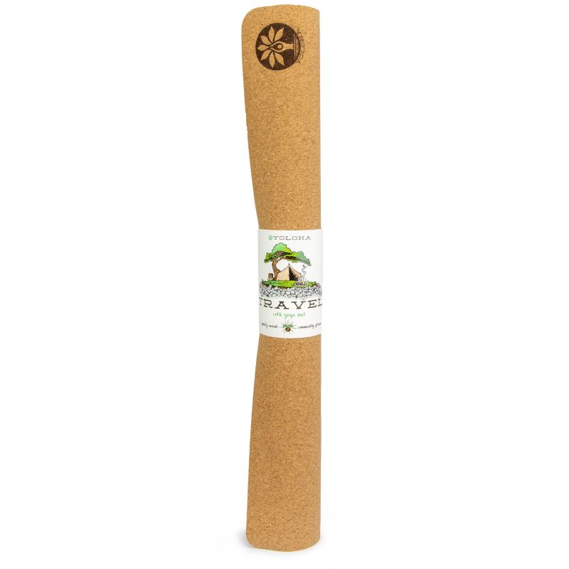 Travel cork yoga mat rolled