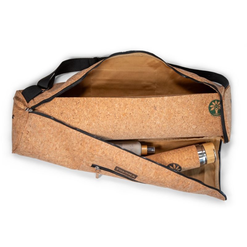 cork yoga mat bag open