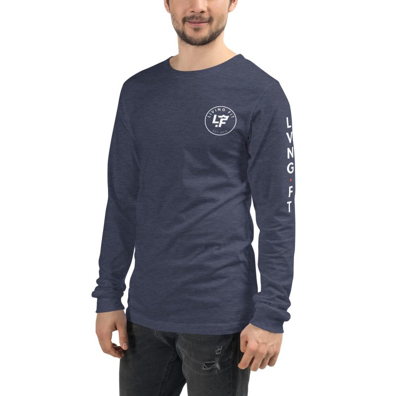 unisex long sleeve tee heather navy left front 656037151c003