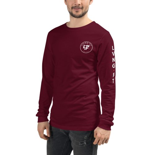 unisex long sleeve tee maroon left front 6560371517611