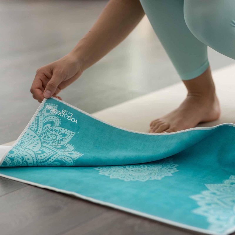 yoga hand towel mandala turquoise lightweight absorbent material yoga design lab 4