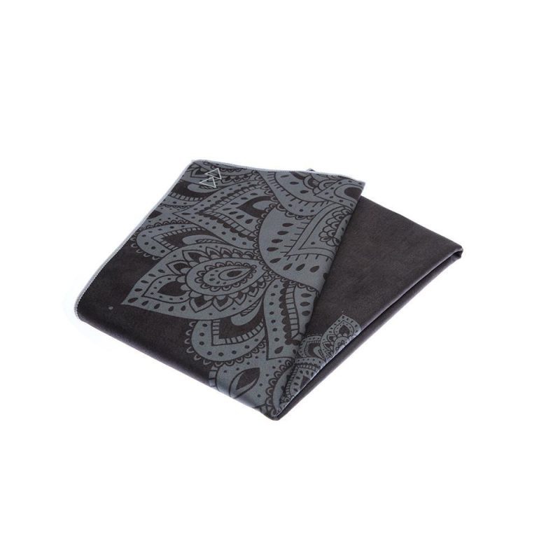 yoga mat towel mandala black ultra grippy moisture absorbing and quick dry yoga design lab 3