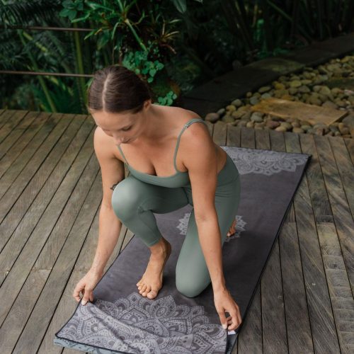 yoga mat towel mandala black ultra grippy moisture absorbing and quick dry yoga design lab 5