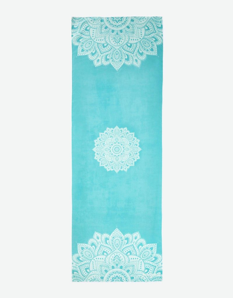 yoga mat towel mandala turquoise ultra grippy moisture absorbing and quick dry yoga design lab 1