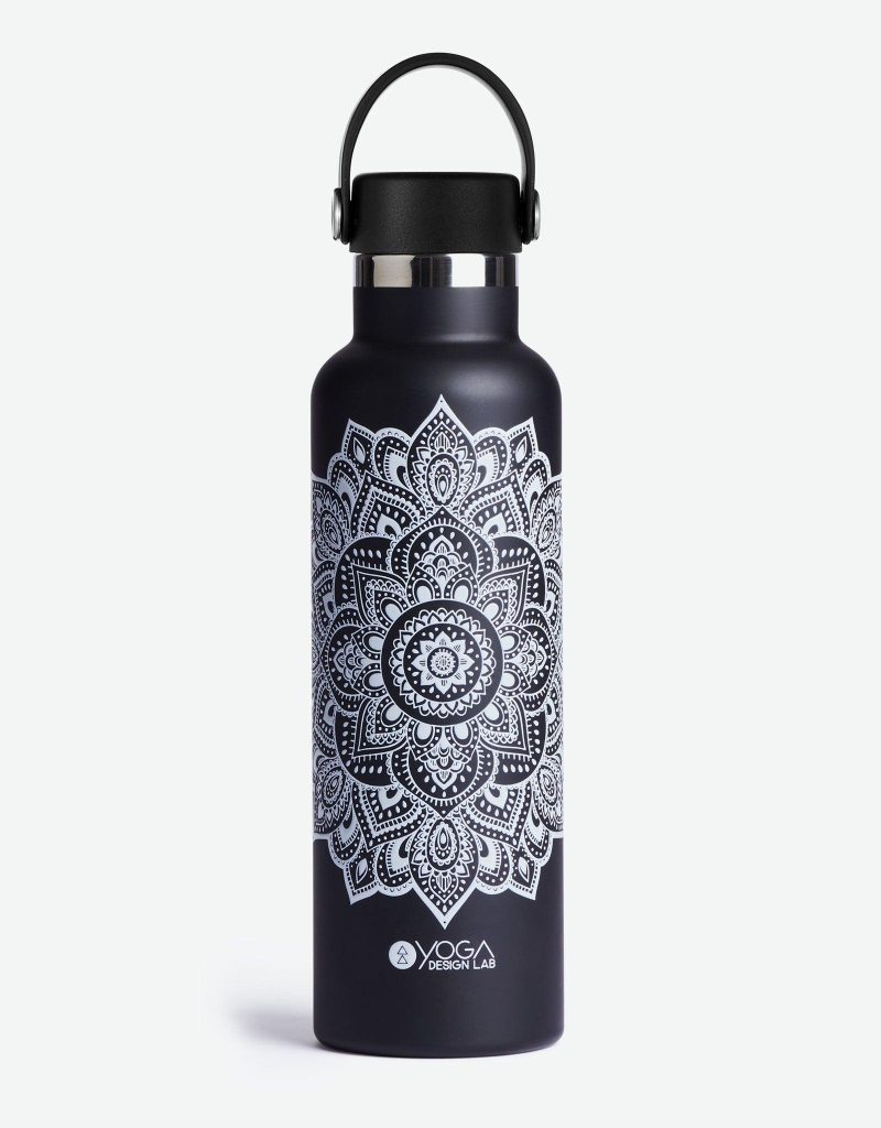 yoga water bottle mandala black insulated water bottle and stainless steel bottles yoga design lab 1